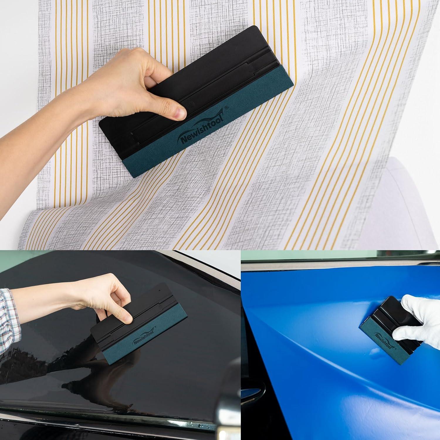 imageNEWISHTOOL 7 In 1 Vinyl Squeegee Tool Different Sizes Plastic Scraper Cards with Micro Fiber Suede Felt Edge Felt Squeegee Set for Wallpaper Smoothing Car Wrapping Window Tinting and PPF Installing7 Pcsblack