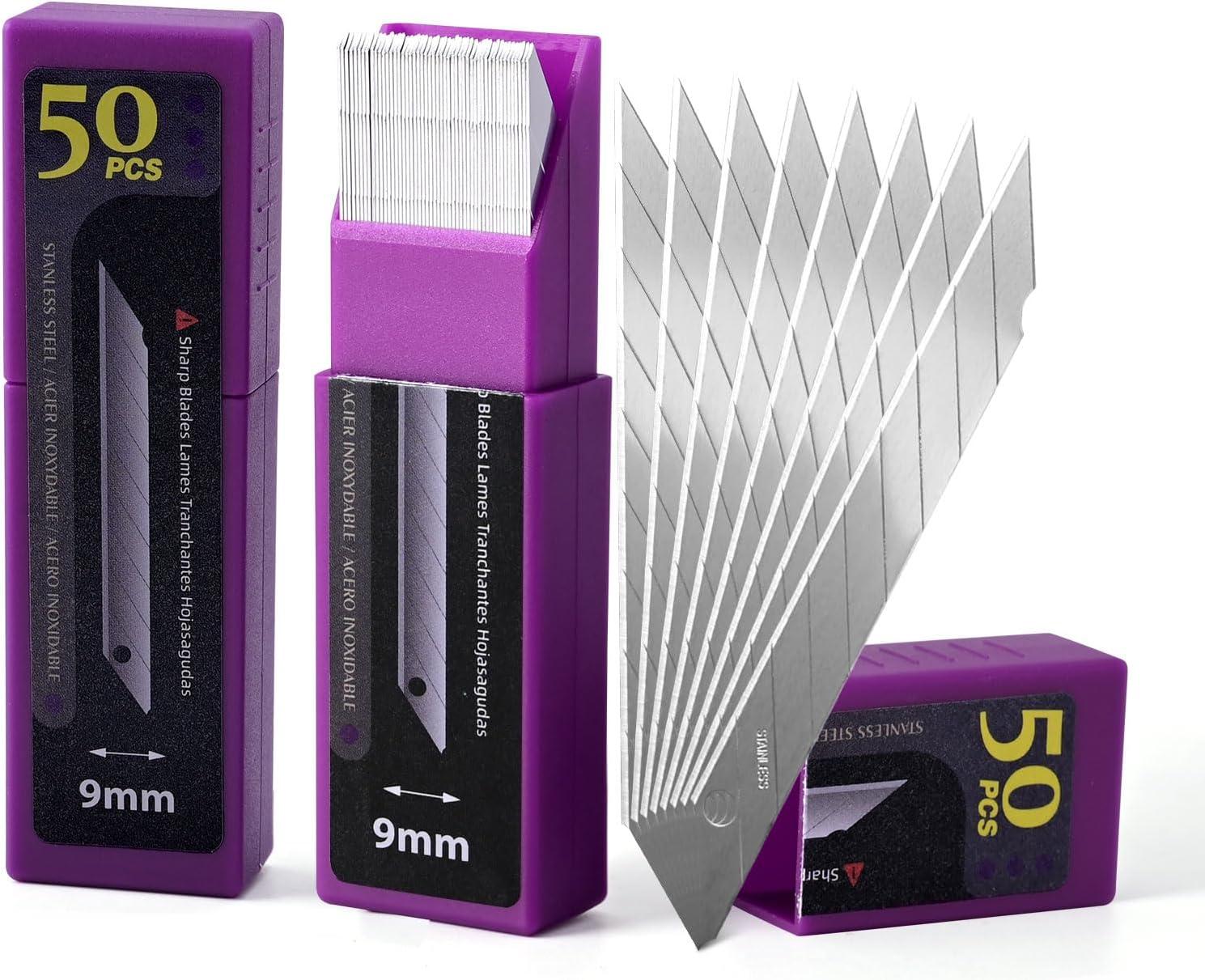 imageNEWISHTOOL 9mm Stainless Steel Blade 30 Degree Snap Off Blades 100 PCS Replacement Blades Spare Knife Refills for Utility Knife Box Cutter Office Home Art Craft Wallpaper Cutting Tool