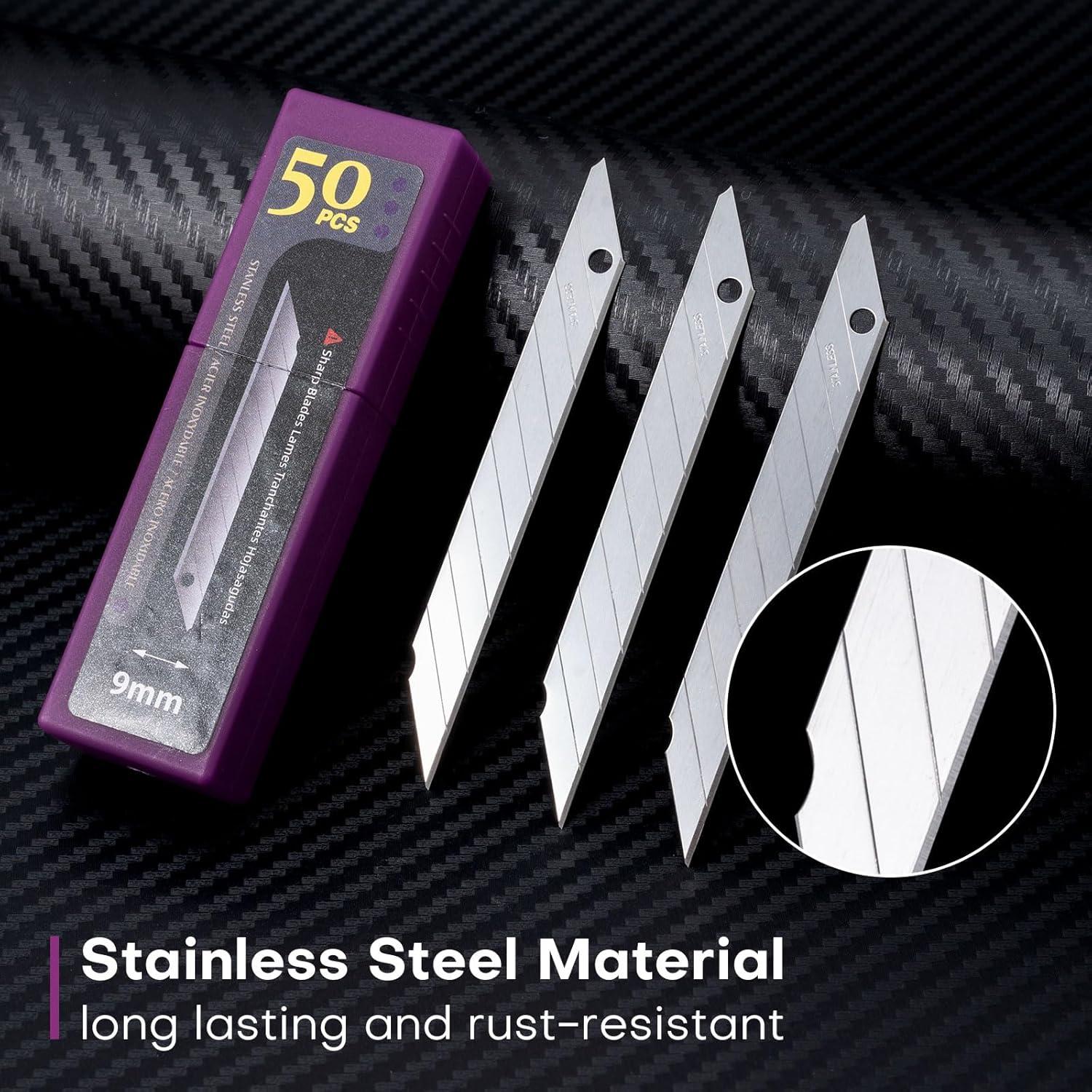 imageNEWISHTOOL 9mm Stainless Steel Blade 30 Degree Snap Off Blades 100 PCS Replacement Blades Spare Knife Refills for Utility Knife Box Cutter Office Home Art Craft Wallpaper Cutting Tool