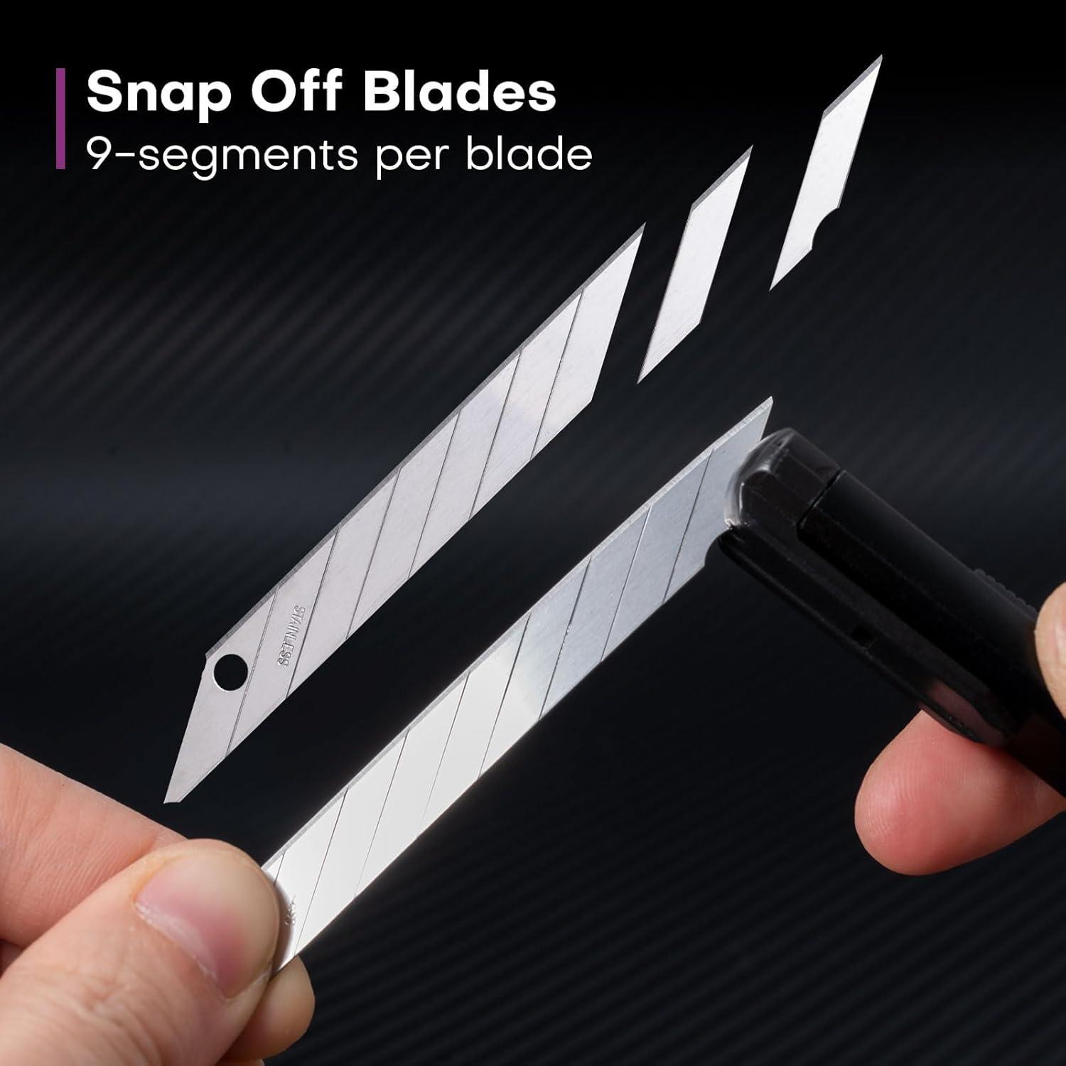 imageNEWISHTOOL 9mm Stainless Steel Blade 30 Degree Snap Off Blades 100 PCS Replacement Blades Spare Knife Refills for Utility Knife Box Cutter Office Home Art Craft Wallpaper Cutting Tool