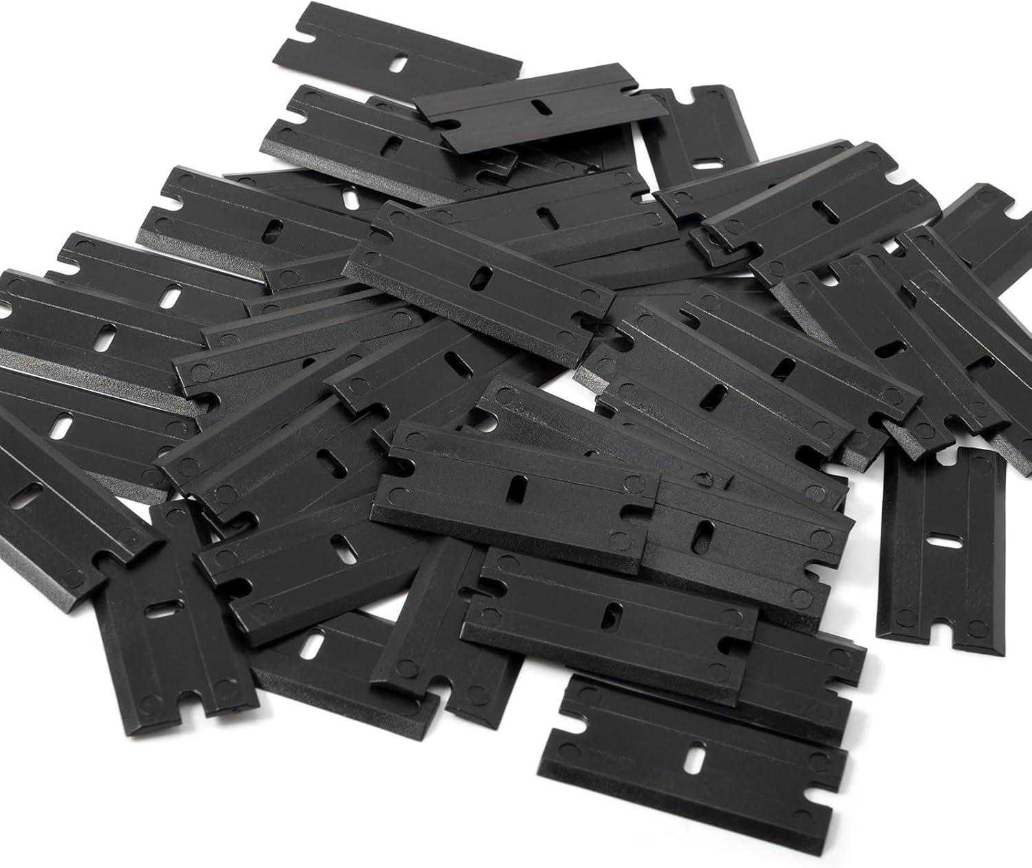 imageNEWISHTOOL Black Plastic Razor Blades 300 PCS Double Edged Replacement for Scraper and Safety Glass Use  15 Inch for Removing Label Decal ampamp AdhesiveBlack