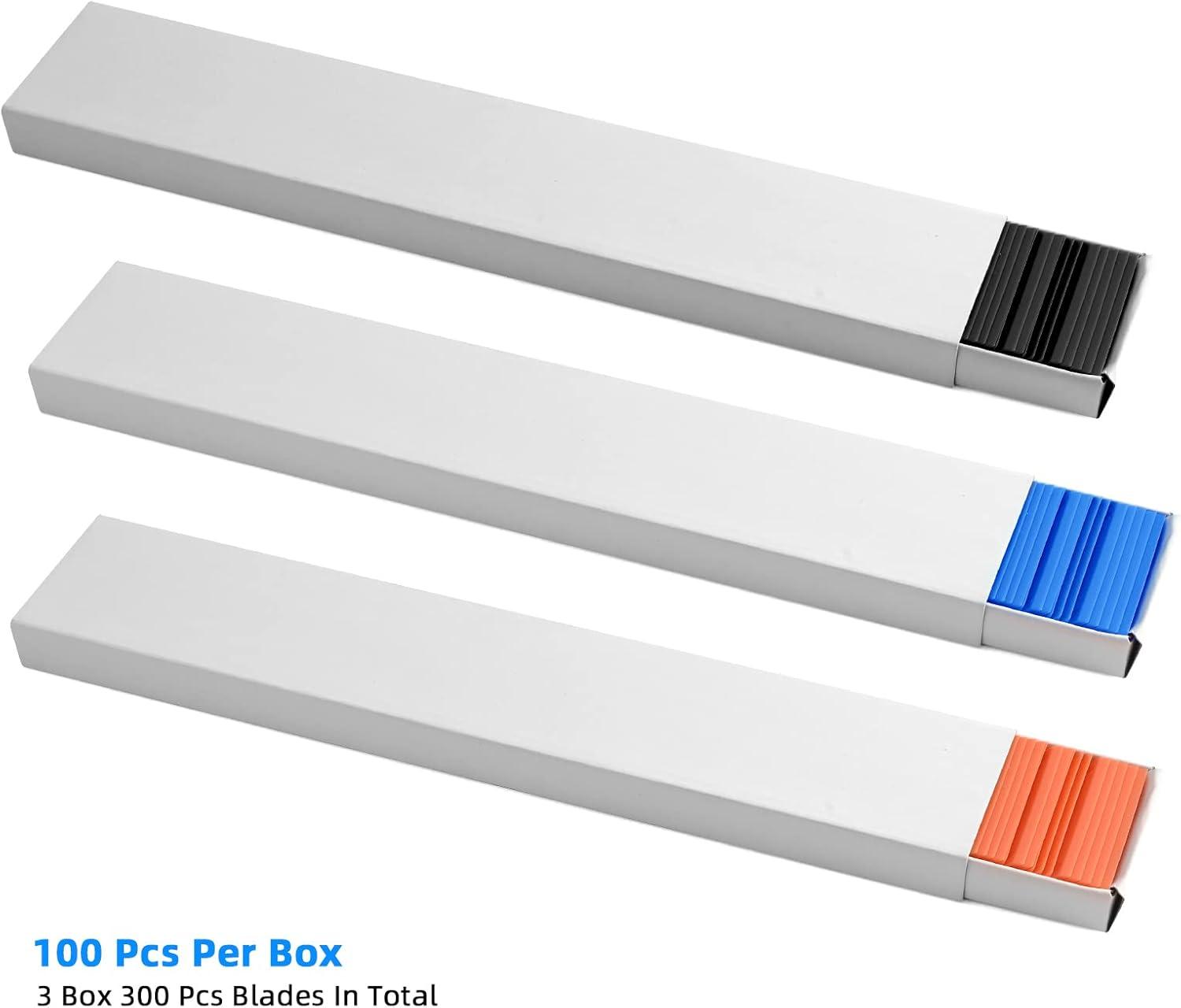 imageNEWISHTOOL Black Plastic Razor Blades 300 PCS Double Edged Replacement for Scraper and Safety Glass Use  15 Inch for Removing Label Decal ampamp AdhesiveOrangeblackblue