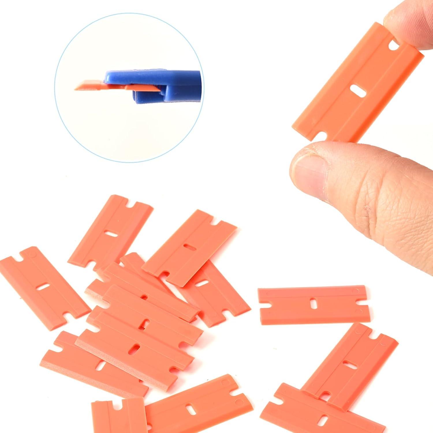 imageNEWISHTOOL Black Plastic Razor Blades 300 PCS Double Edged Replacement for Scraper and Safety Glass Use  15 Inch for Removing Label Decal ampamp AdhesiveOrangeblackblue