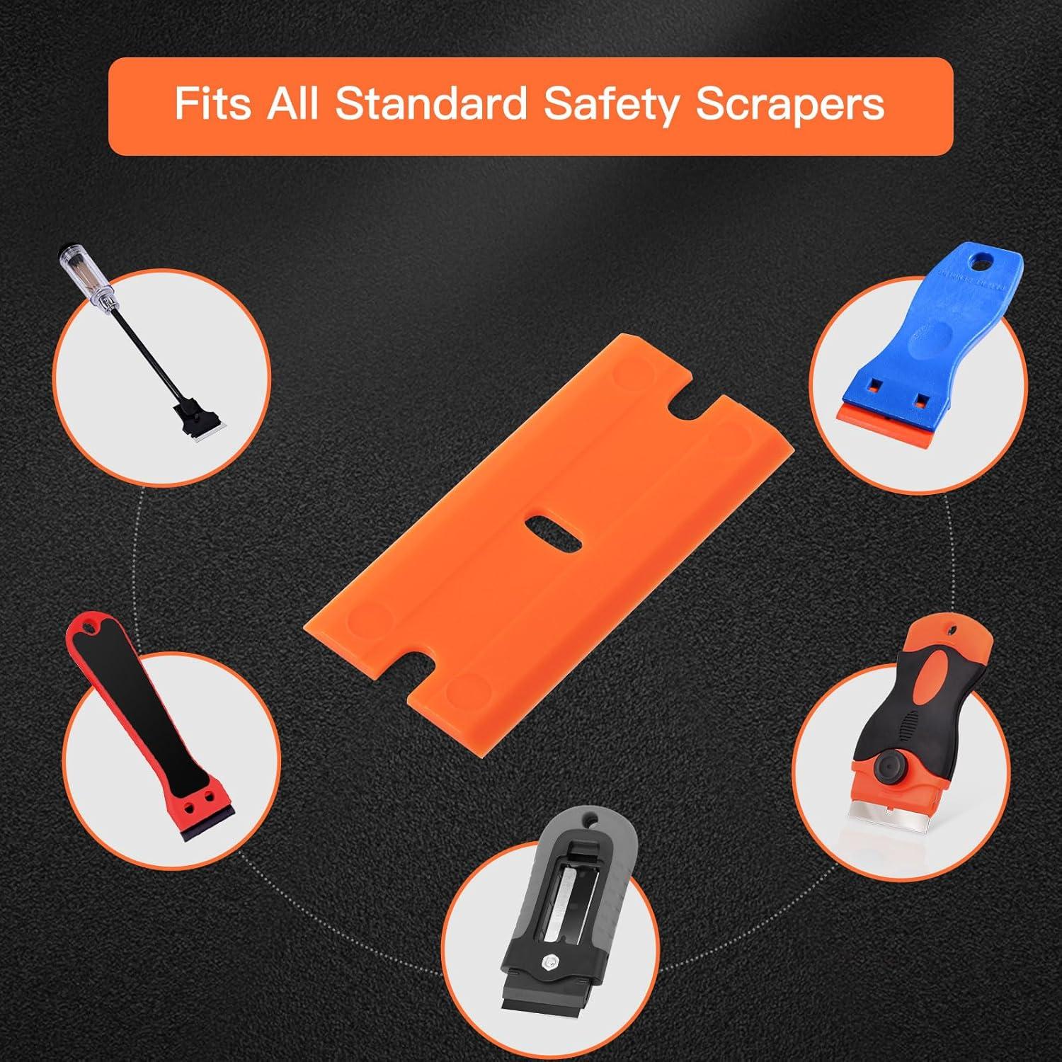 imageNEWISHTOOL Black Plastic Razor Blades 300 PCS Double Edged Replacement for Scraper and Safety Glass Use  15 Inch for Removing Label Decal ampamp AdhesiveOrange