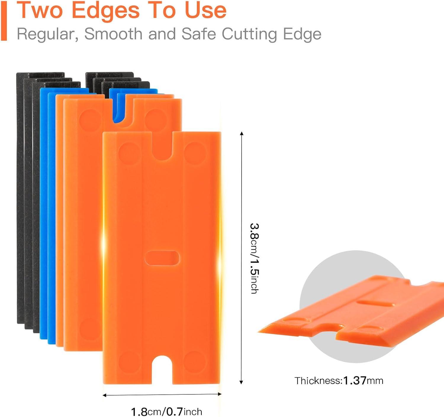 imageNEWISHTOOL Black Plastic Razor Blades 300 PCS Double Edged Replacement for Scraper and Safety Glass Use  15 Inch for Removing Label Decal ampamp AdhesiveOrangeblackblue