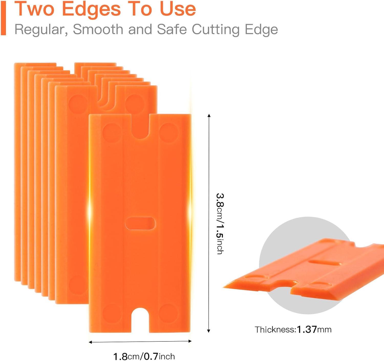 imageNEWISHTOOL Black Plastic Razor Blades 300 PCS Double Edged Replacement for Scraper and Safety Glass Use  15 Inch for Removing Label Decal ampamp AdhesiveOrange