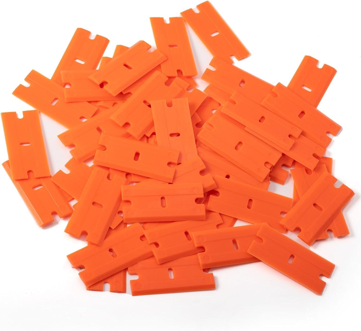 imageNEWISHTOOL Black Plastic Razor Blades 300 PCS Double Edged Replacement for Scraper and Safety Glass Use  15 Inch for Removing Label Decal ampamp AdhesiveOrange