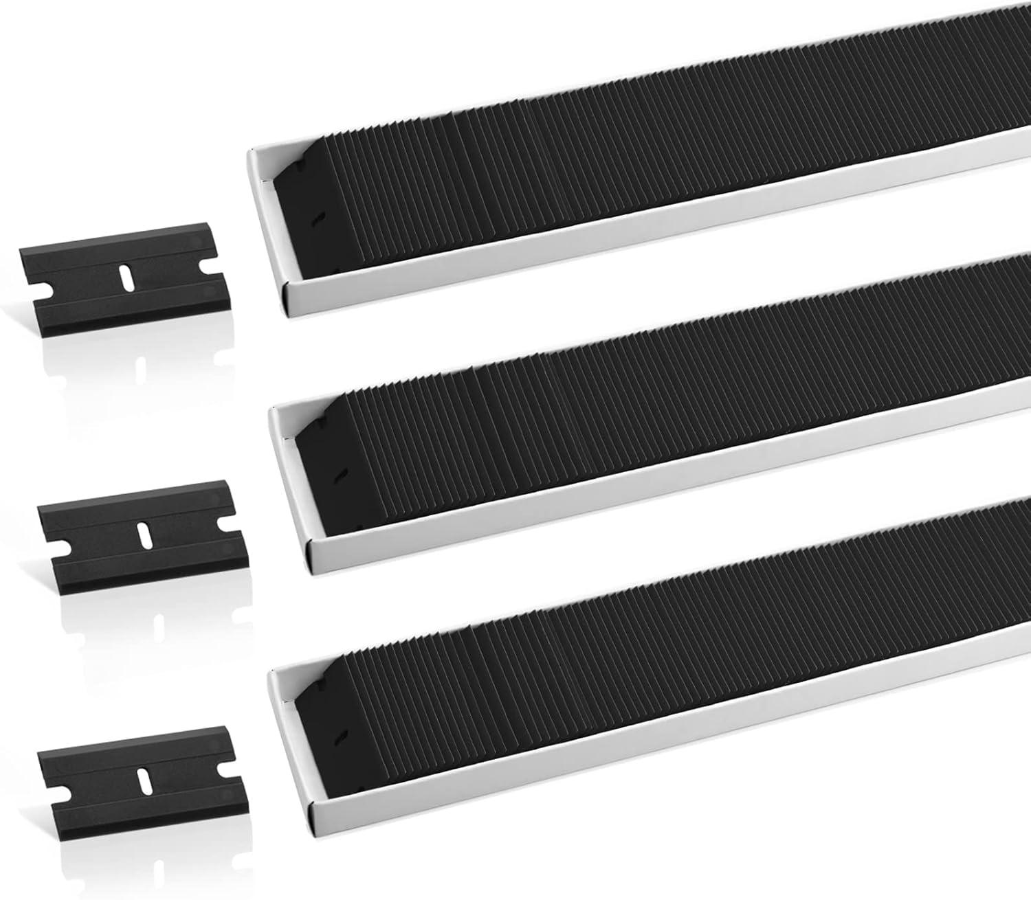 imageNEWISHTOOL Black Plastic Razor Blades 300 PCS Double Edged Replacement for Scraper and Safety Glass Use  15 Inch for Removing Label Decal ampamp AdhesiveBlack