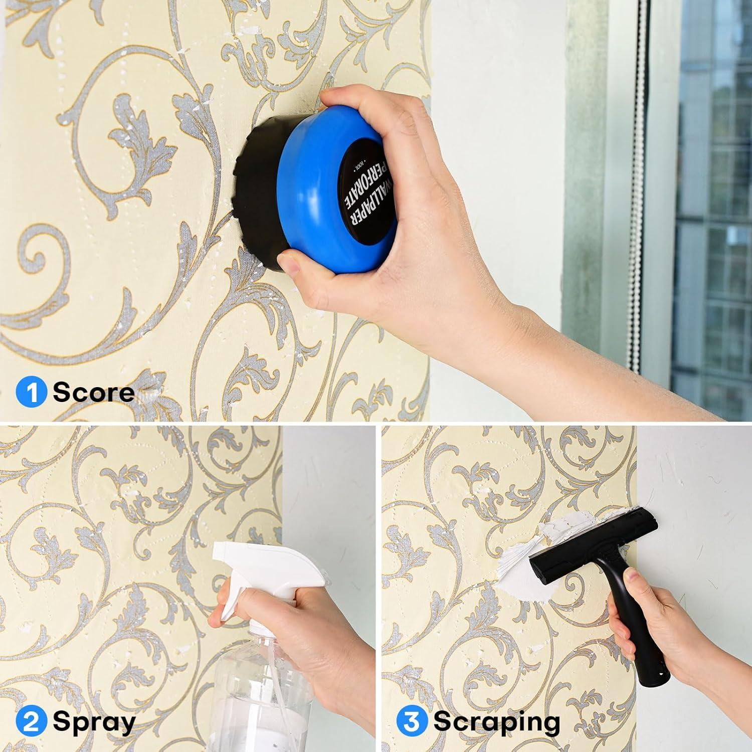 imageNEWISHTOOL Blue Wallpaper Perforating Tool Wall Paper Stripper Removal Scoring Tool Wallpaper Perforator and Scorer Remover Tool Wallcovering Separating Cutter Wheel Tool