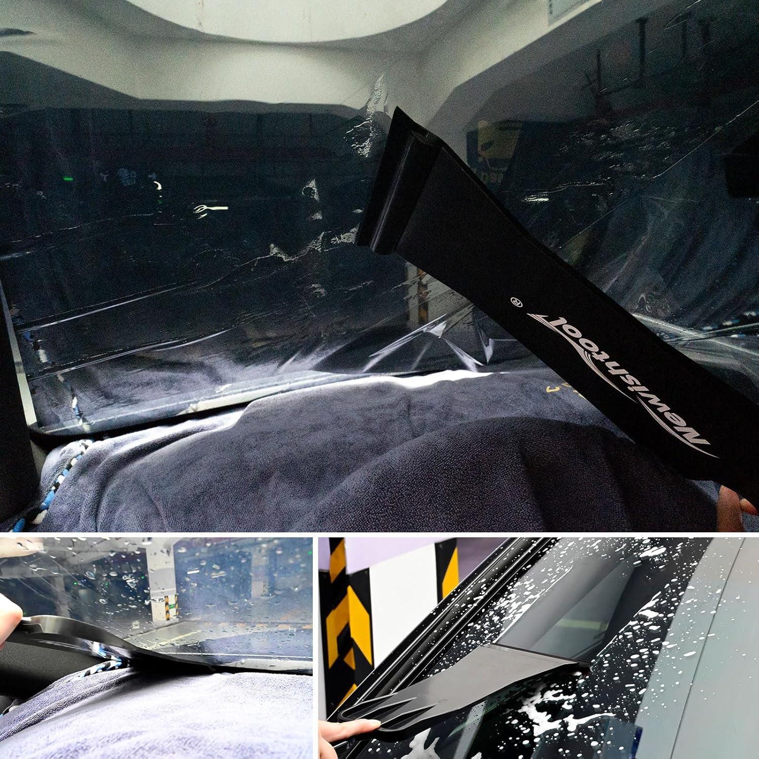 imageNEWISHTOOL Bulldozer Squeegee Kit Tint Tools Long Handle Rubber Squeegee for FrontBack Rear Window Film Application Pack of 3 Different Durometer Blade Replaceable Auto Flat Glass Tint Squeegee4 IN 1 Squeegee Set