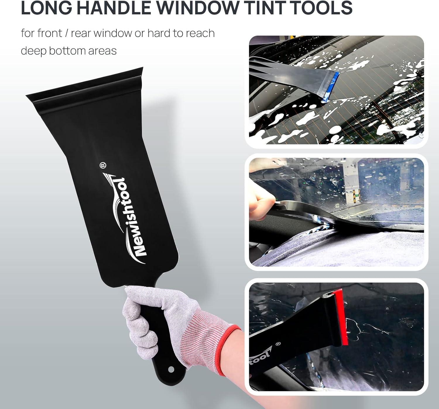 imageNEWISHTOOL Bulldozer Squeegee Kit Tint Tools Long Handle Rubber Squeegee for FrontBack Rear Window Film Application Pack of 3 Different Durometer Blade Replaceable Auto Flat Glass Tint Squeegee1 Pc Squeegee w 2Pc Refill blades