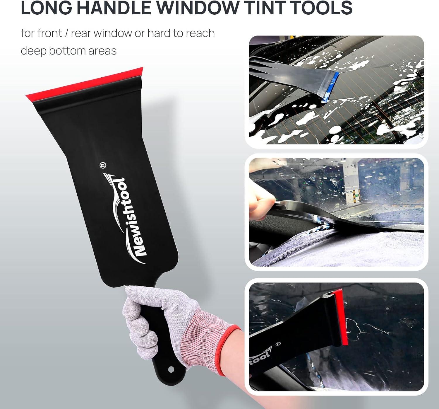 imageNEWISHTOOL Bulldozer Squeegee Kit Tint Tools Long Handle Rubber Squeegee for FrontBack Rear Window Film Application Pack of 3 Different Durometer Blade Replaceable Auto Flat Glass Tint Squeegee3 pcs Squeegee
