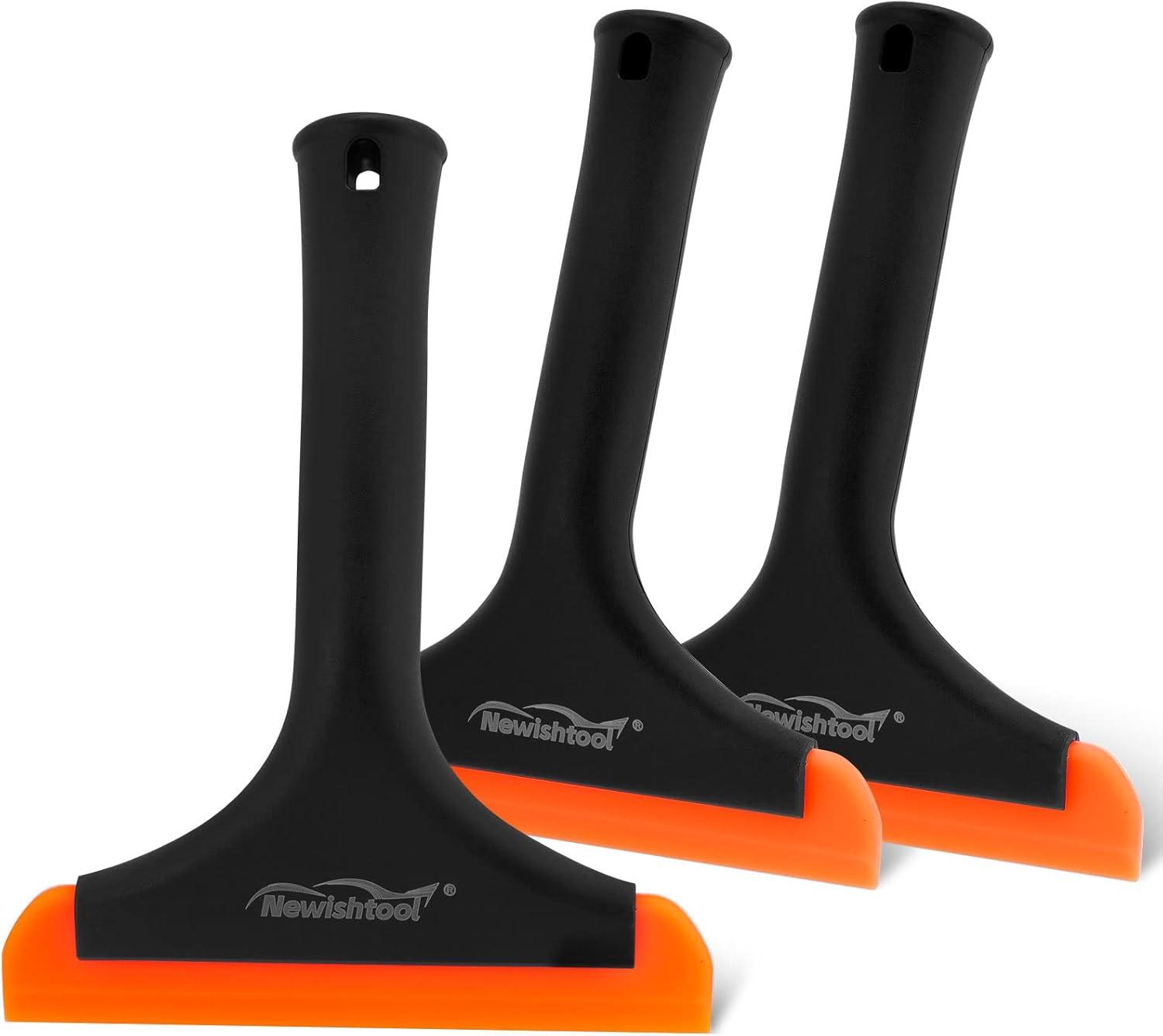 imageNEWISHTOOL Car Glass Small Window Squeegee Auto Water Blade Side Mirror Water Wiper Shower Squeegee for Glass Doors 59quot Blade 75quot Long Handle Silicone Squeegee 3 PackBlackorange