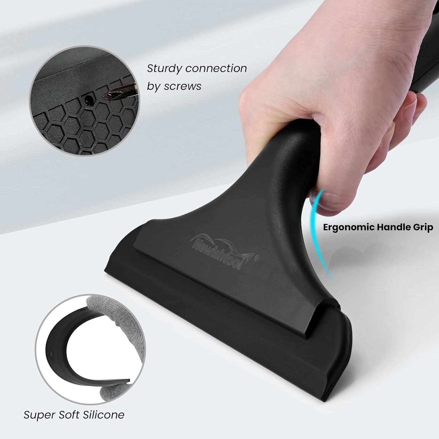 imageNEWISHTOOL Car Glass Small Window Squeegee Auto Water Blade Side Mirror Water Wiper Shower Squeegee for Glass Doors 59quot Blade 75quot Long Handle Silicone Squeegee 3 PackAll Black