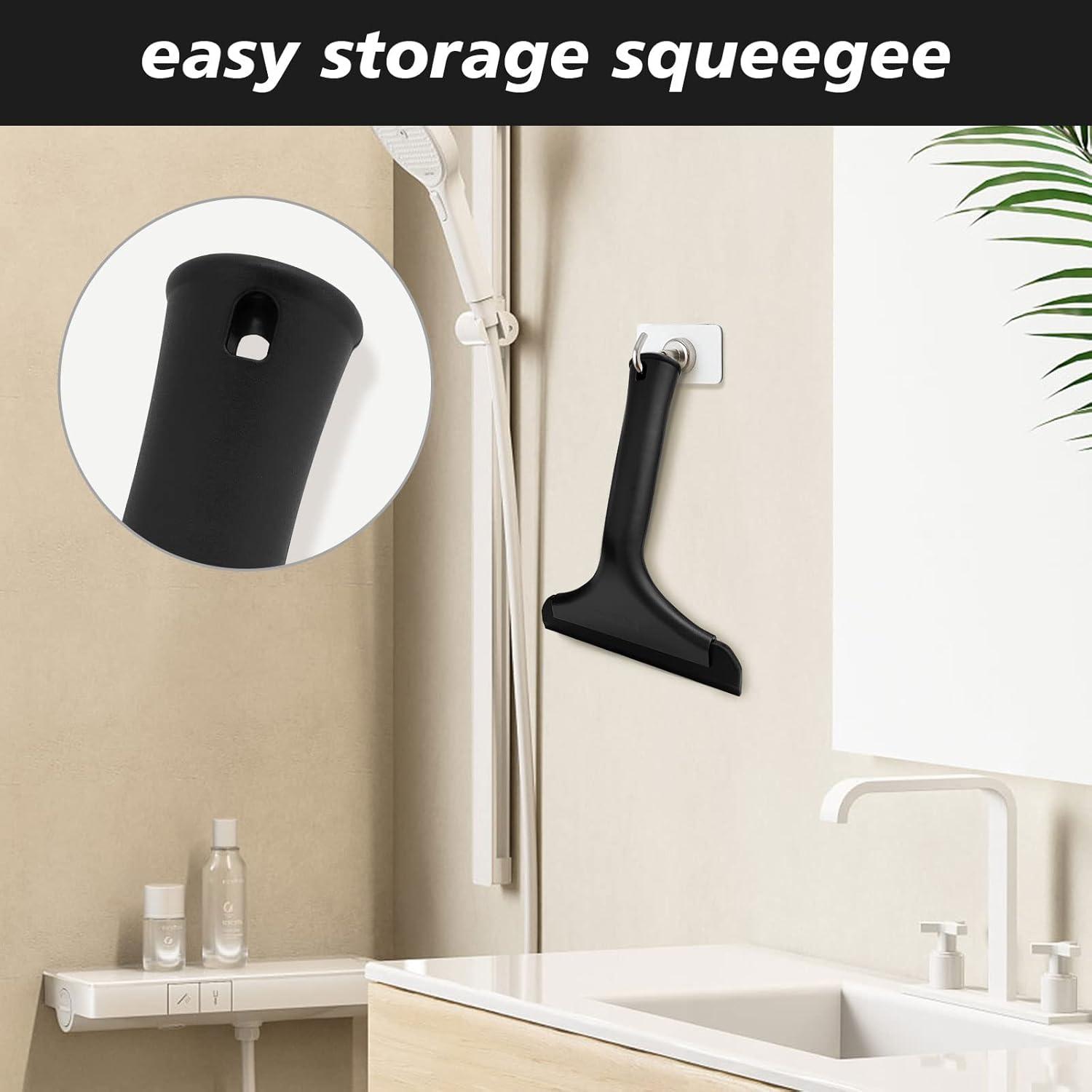 imageNEWISHTOOL Car Glass Small Window Squeegee Auto Water Blade Side Mirror Water Wiper Shower Squeegee for Glass Doors 59quot Blade 75quot Long Handle Silicone Squeegee 3 PackAll Black