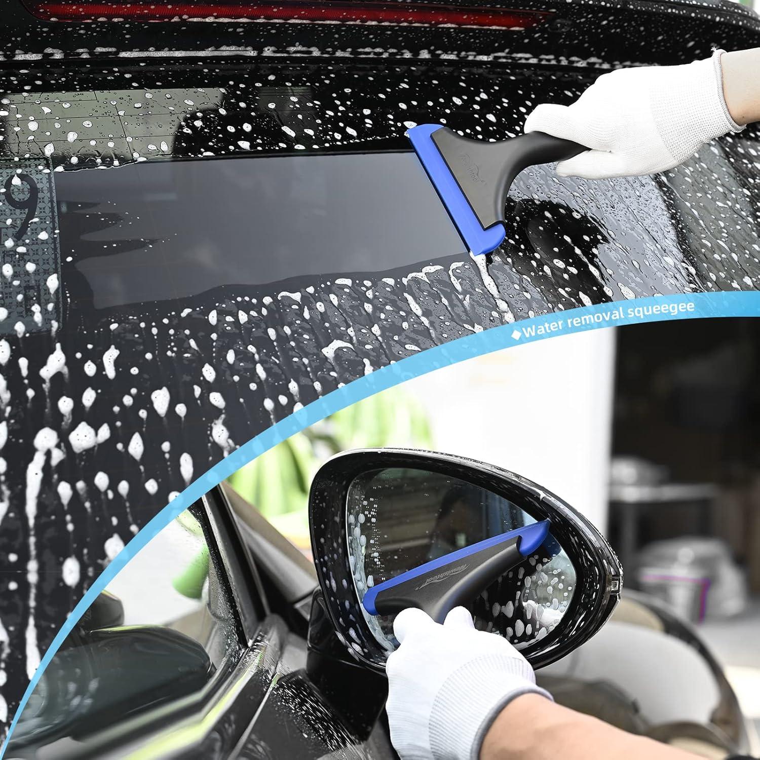 imageNEWISHTOOL Car Glass Small Window Squeegee Auto Water Blade Side Mirror Water Wiper Shower Squeegee for Glass Doors 59quot Blade 75quot Long Handle Silicone Squeegee 3 PackBlackblue