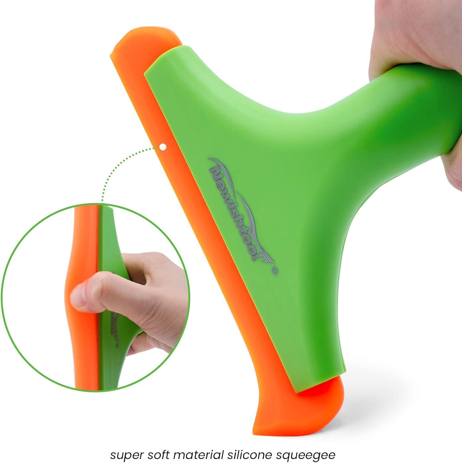 imageNEWISHTOOL Car Glass Small Window Squeegee Auto Water Blade Side Mirror Water Wiper Shower Squeegee for Glass Doors 59quot Blade 75quot Long Handle Silicone Squeegee 3 PackGreenorange