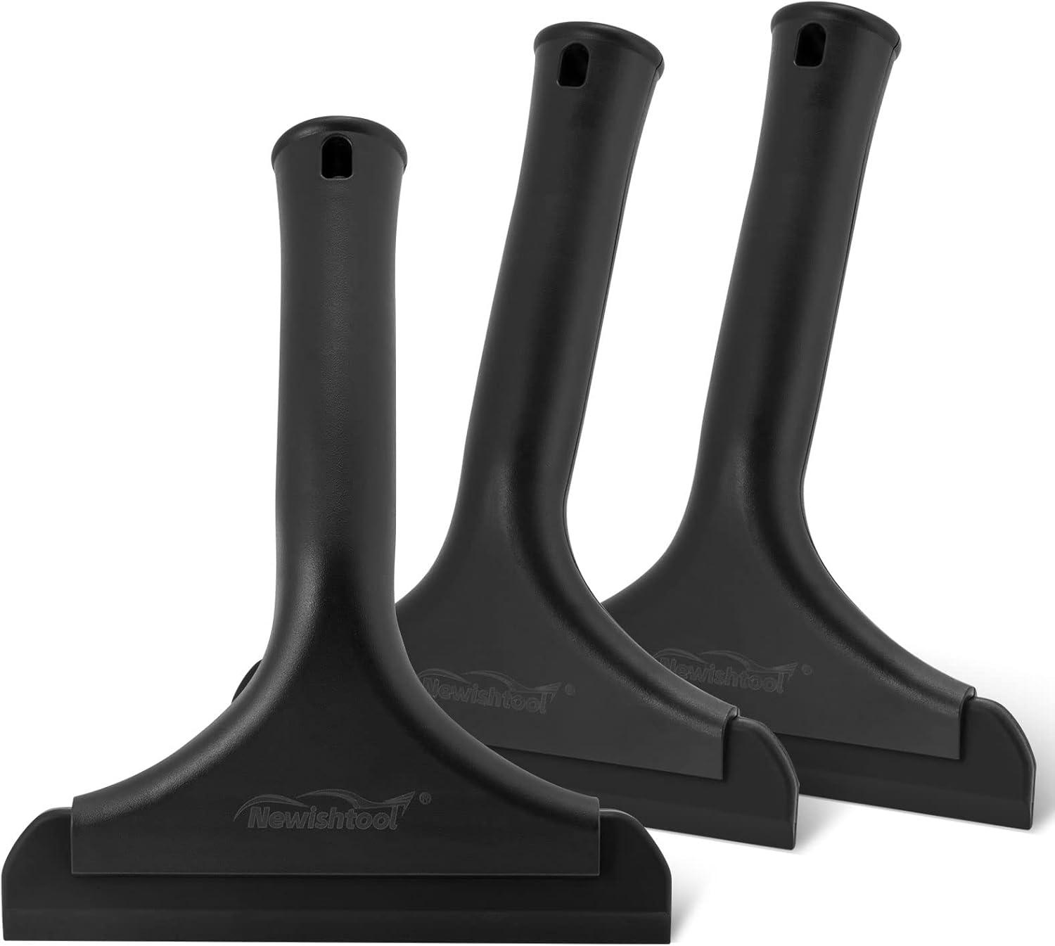 imageNEWISHTOOL Car Glass Small Window Squeegee Auto Water Blade Side Mirror Water Wiper Shower Squeegee for Glass Doors 59quot Blade 75quot Long Handle Silicone Squeegee 3 PackAll Black