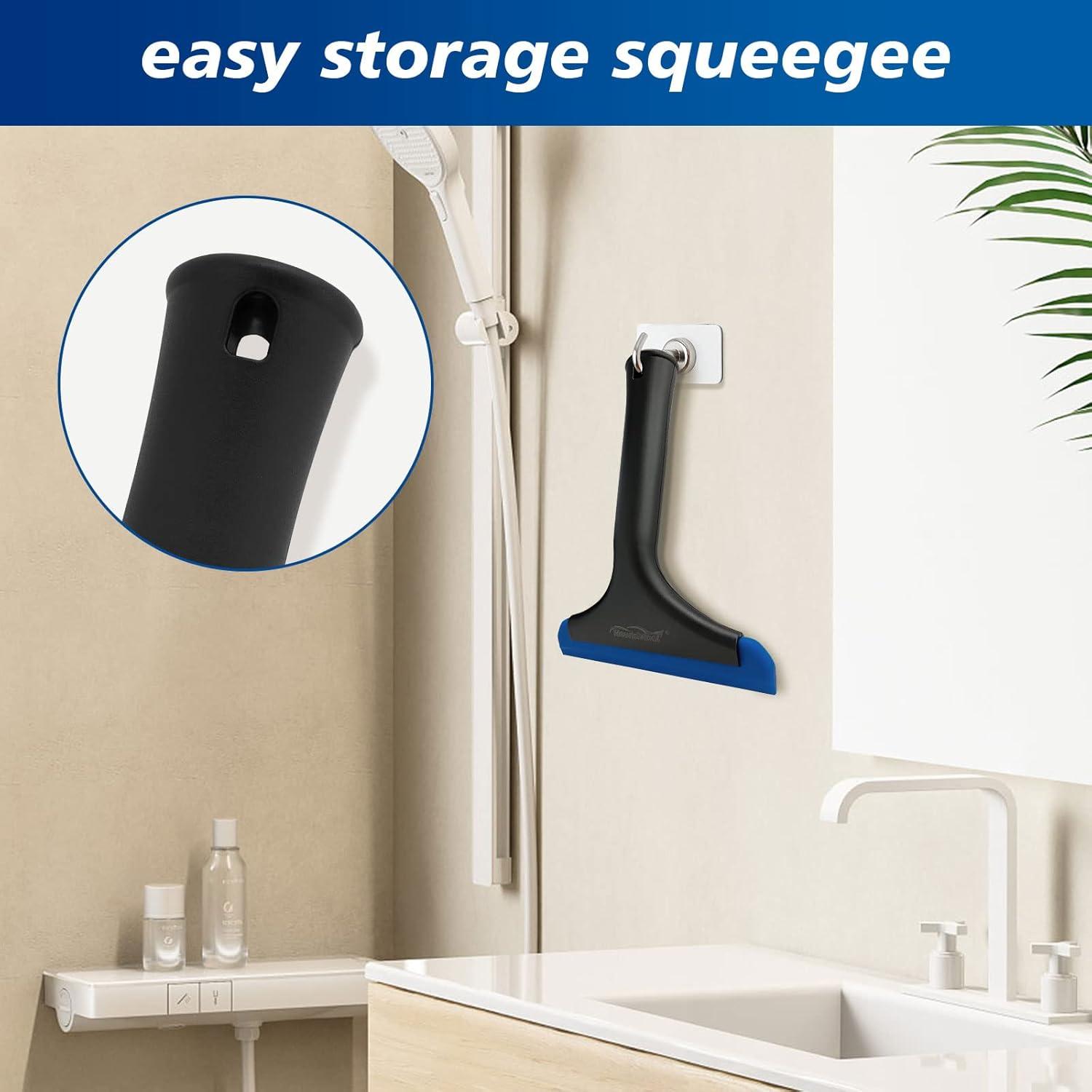 imageNEWISHTOOL Car Glass Small Window Squeegee Auto Water Blade Side Mirror Water Wiper Shower Squeegee for Glass Doors 59quot Blade 75quot Long Handle Silicone Squeegee 3 PackBlackblue