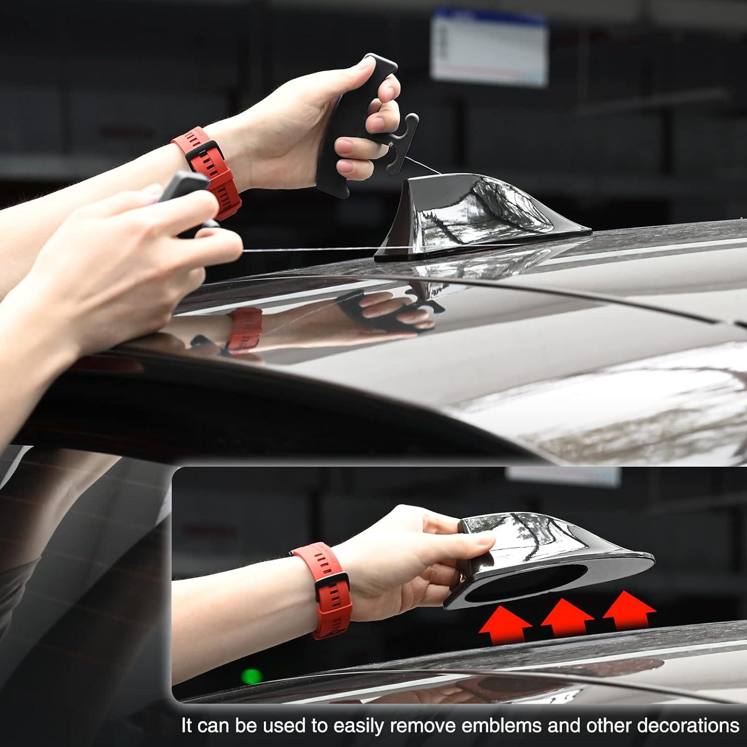 imageNEWISHTOOL Emblem Removal Tool Wrap Tools Plate Line Badge Remover Car Emblem Removal Kit with 5PCS Spare 60CM PE Cord for Vehicle Logos Nameplates Badges and Paste Signs Plates Remove