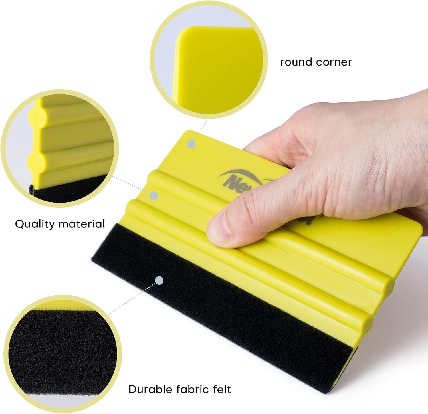 imageNEWISHTOOL Hard Vinyl Sign Squeegee 3 PCS 5Inch Felt Edge Sturdy Squeegee and Spare Fabric Felt Replacements Vinyl Application Tools for Sign Making Car Wrapping Auto Window Tint Film Installing