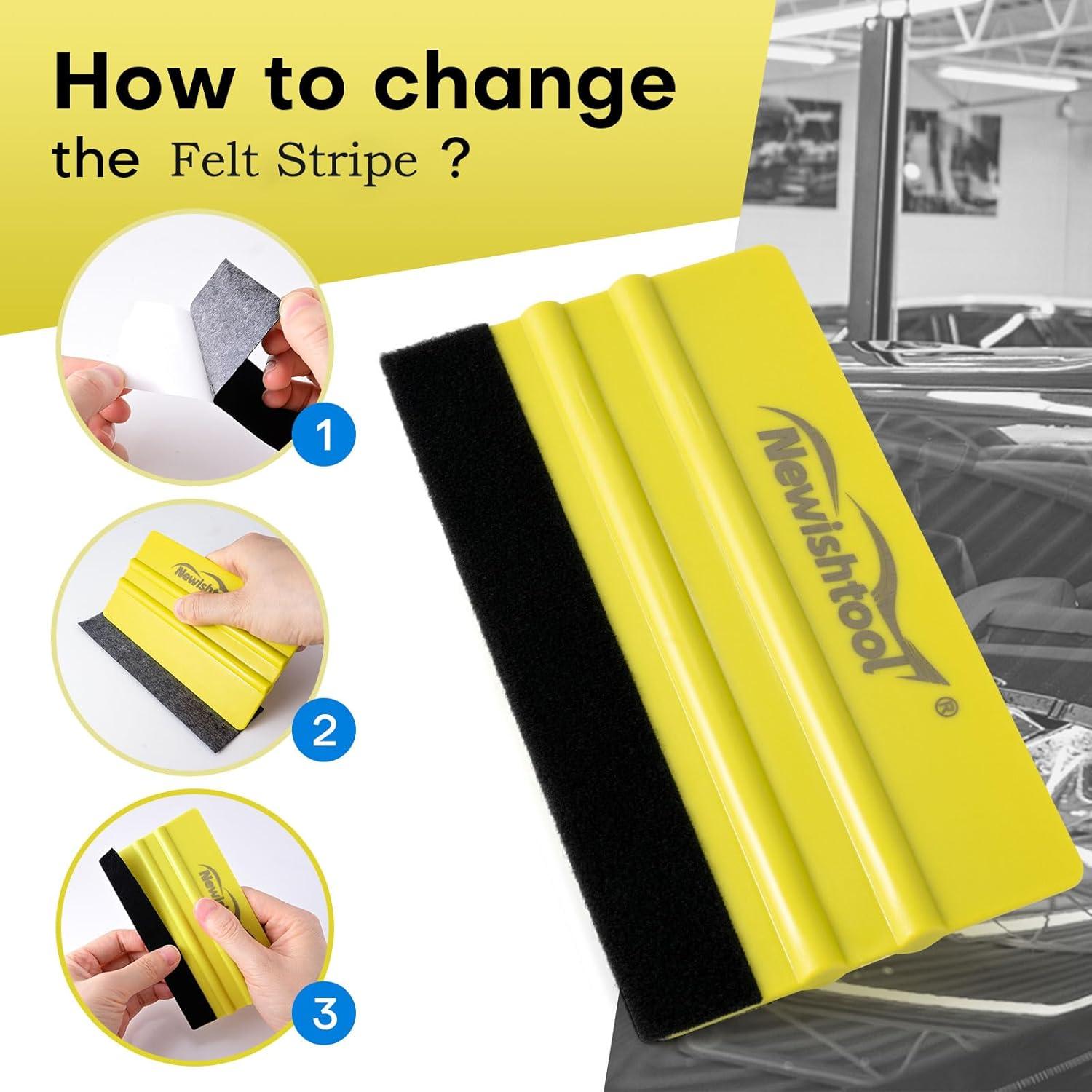 imageNEWISHTOOL Hard Vinyl Sign Squeegee 3 PCS 5Inch Felt Edge Sturdy Squeegee and Spare Fabric Felt Replacements Vinyl Application Tools for Sign Making Car Wrapping Auto Window Tint Film Installing