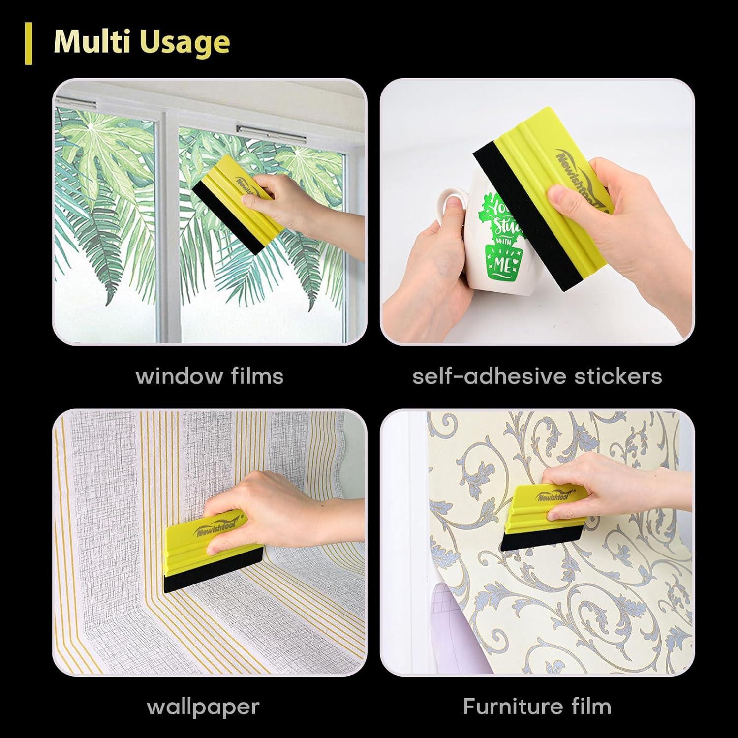 imageNEWISHTOOL Hard Vinyl Sign Squeegee 3 PCS 5Inch Felt Edge Sturdy Squeegee and Spare Fabric Felt Replacements Vinyl Application Tools for Sign Making Car Wrapping Auto Window Tint Film Installing