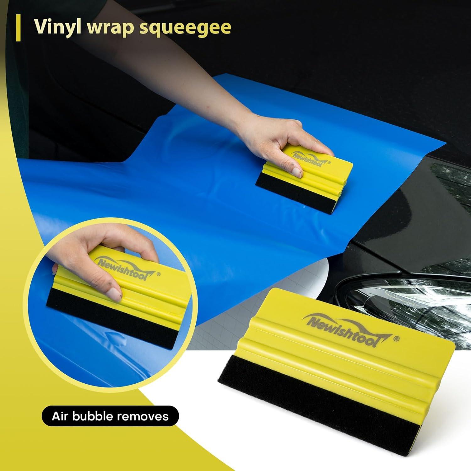 imageNEWISHTOOL Hard Vinyl Sign Squeegee 3 PCS 5Inch Felt Edge Sturdy Squeegee and Spare Fabric Felt Replacements Vinyl Application Tools for Sign Making Car Wrapping Auto Window Tint Film Installing