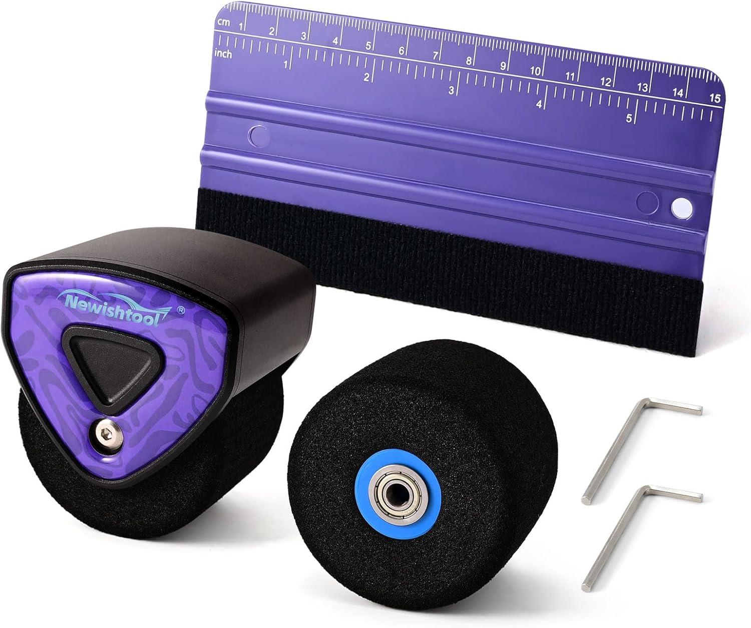 imageNEWISHTOOL HeatResistant Vinyl Application Tool Aluminum Alloy Handle Sponge Seam Roller with Spare Foam and Felt Squeegee for Decal Vinyl Wrapping Over Rivets Contours Textured and Uneven Surface