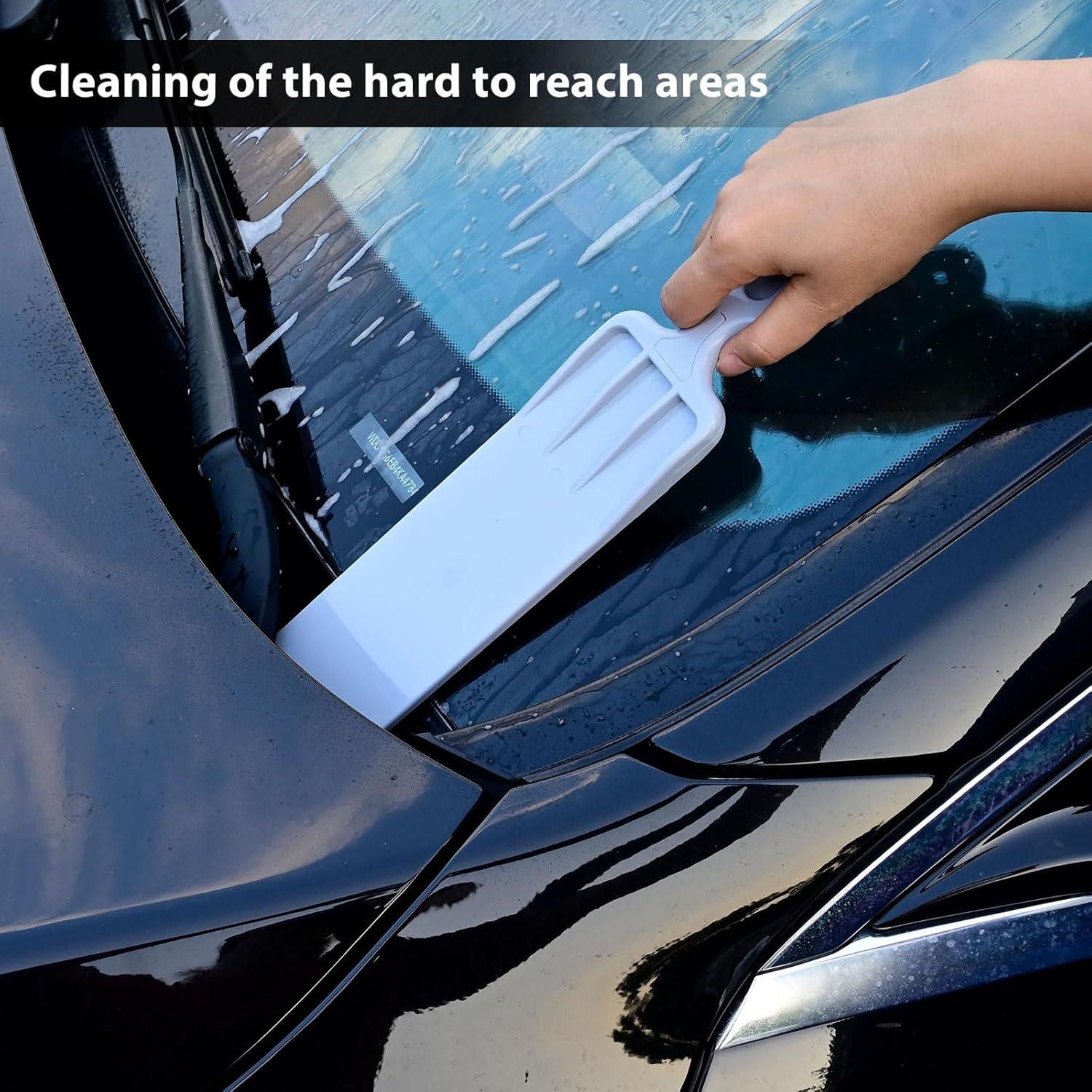 imageNEWISHTOOL Long Reach Auto Bulldozer Squeegee Mini Paddle Scrubber for Window Tint Film Installing and Vehicle WindshieldRear Window Glass Cleaning 1 PC Bulldozer Tint Tool and 3 PCS Scrub PadsGray