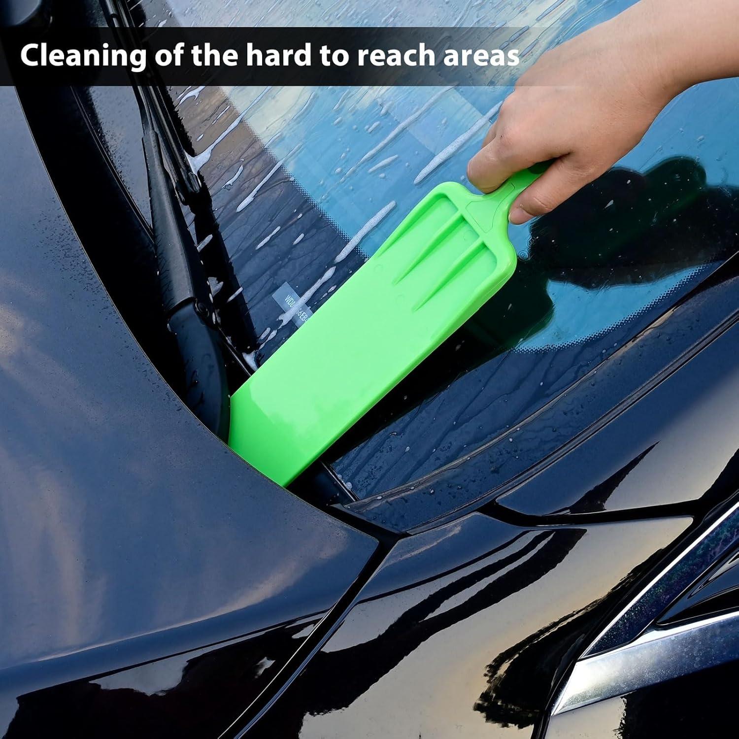 imageNEWISHTOOL Long Reach Auto Bulldozer Squeegee Mini Paddle Scrubber for Window Tint Film Installing and Vehicle WindshieldRear Window Glass Cleaning 1 PC Bulldozer Tint Tool and 3 PCS Scrub PadsAll3colors