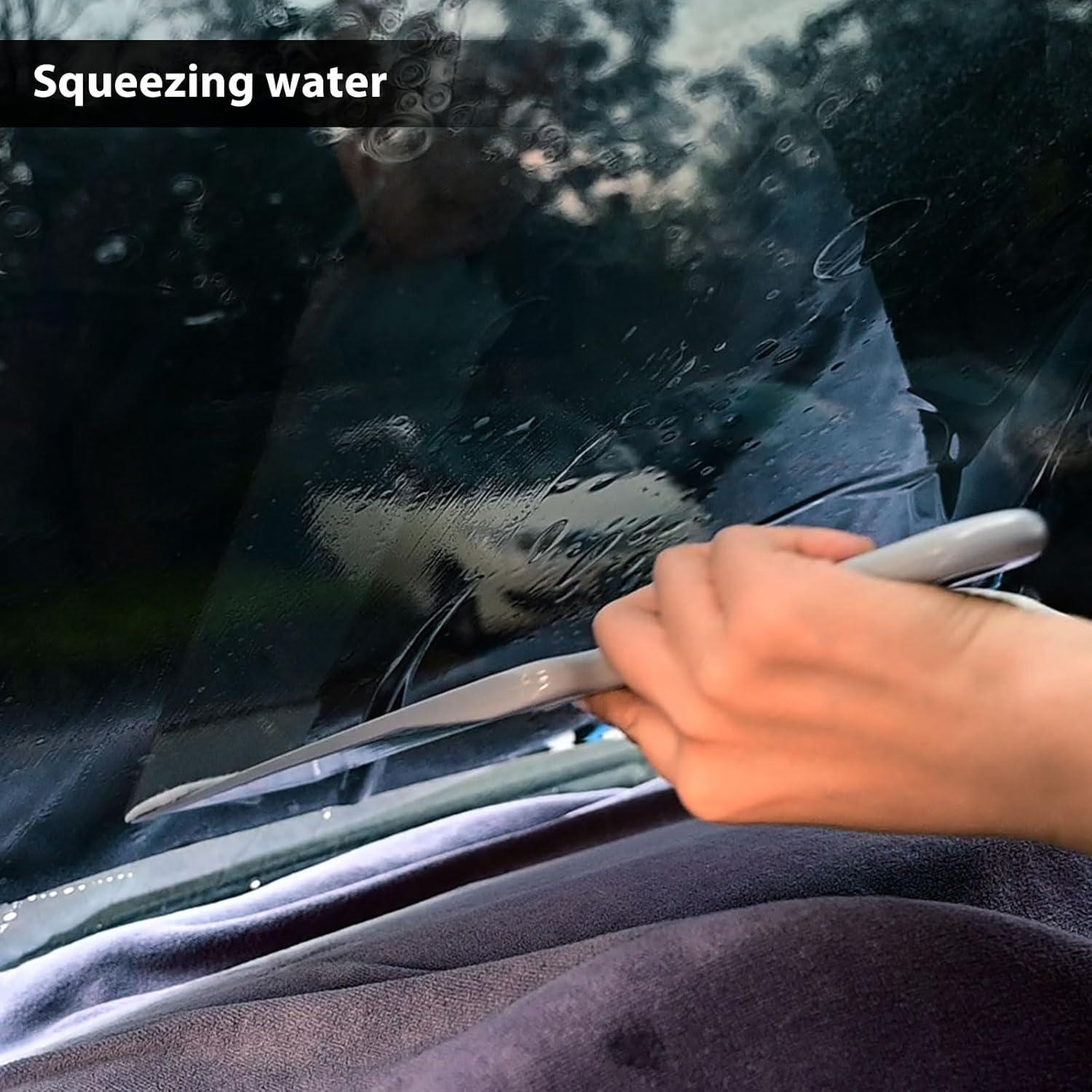 imageNEWISHTOOL Long Reach Auto Bulldozer Squeegee Mini Paddle Scrubber for Window Tint Film Installing and Vehicle WindshieldRear Window Glass Cleaning 1 PC Bulldozer Tint Tool and 3 PCS Scrub PadsGray