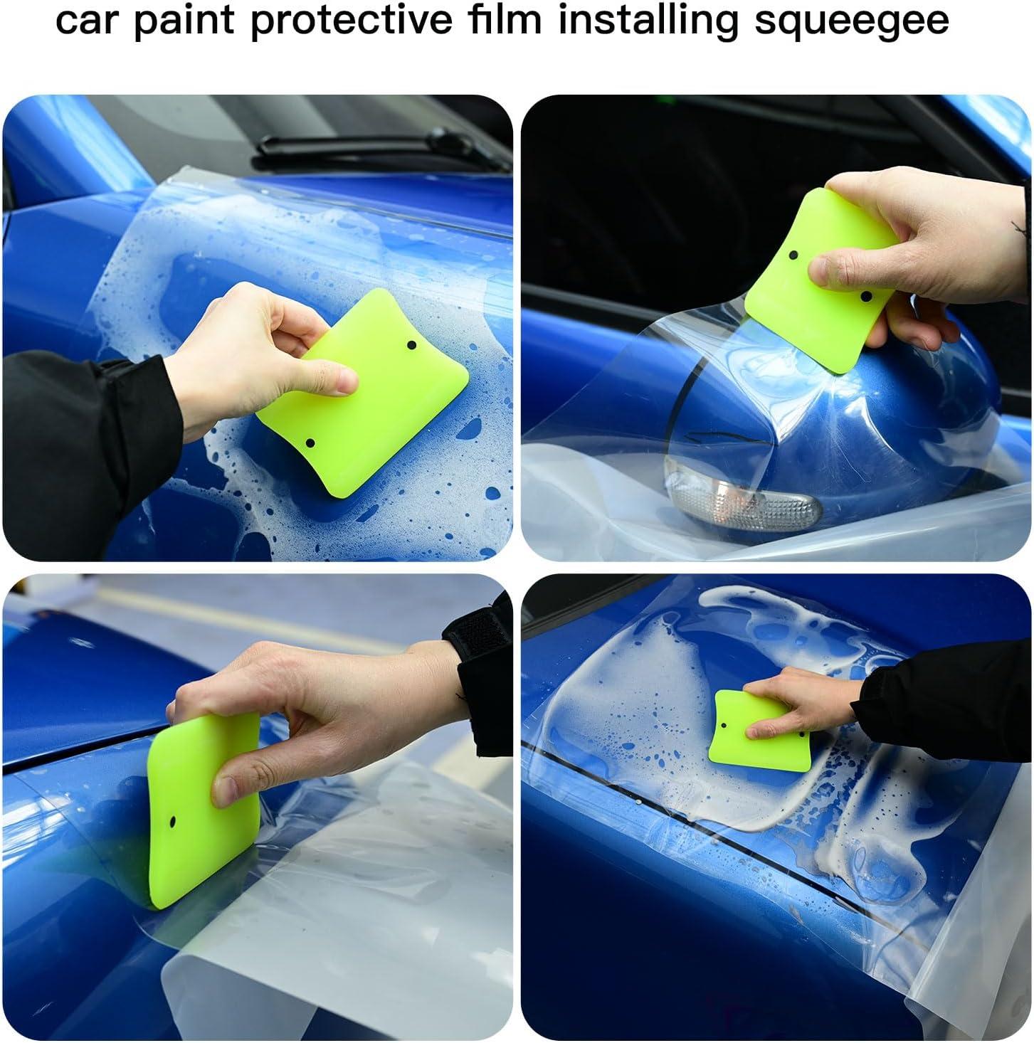 imageNEWISHTOOL Magnetic PPF Squeegee for Vinyl 3 PCS Different Sizes VBlade TPU Rubber Scraper Packed in Box Auto Glass Window Tint Squeegee PPF Installing Tools Water Removal BladeNeon Green