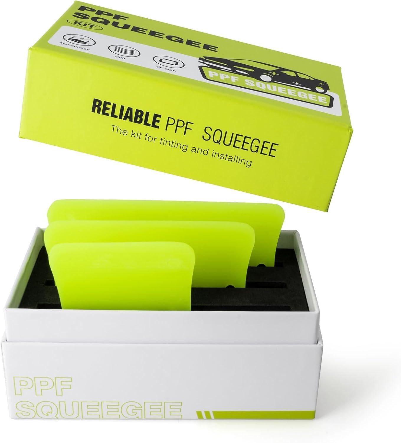 imageNEWISHTOOL Magnetic PPF Squeegee for Vinyl 3 PCS Different Sizes VBlade TPU Rubber Scraper Packed in Box Auto Glass Window Tint Squeegee PPF Installing Tools Water Removal BladeNeon Green