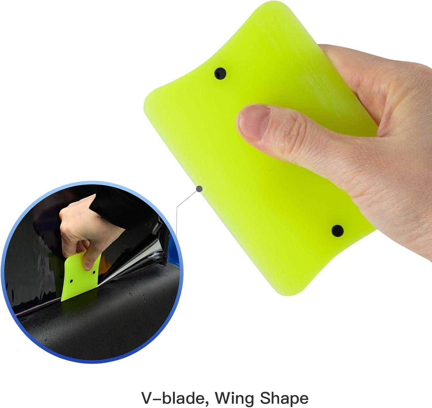 imageNEWISHTOOL Magnetic PPF Squeegee for Vinyl 3 PCS Different Sizes VBlade TPU Rubber Scraper Packed in Box Auto Glass Window Tint Squeegee PPF Installing Tools Water Removal BladeNeon Green