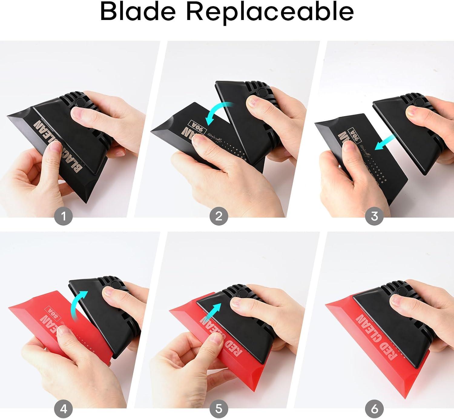 imageNEWISHTOOL Magnetic Pro Hand Window Tint Squeegee and 2 PCS 5 Inch Rubber Blade with Different Durometer Window Squeegee Tool for Tint Film Application Wrap PPF Install and Mirror Glass Cleaning