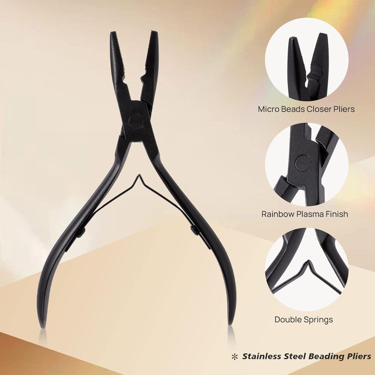 imageNEWISHTOOL Micro Links Hair Extensions Kit Hair Extension Pliers for Beads Hair Extension Loop Needle Pulling Hook Tool Bead Device Tool Kits Micro Link Tools for Hair or Feather Extensions StylingBlack Set