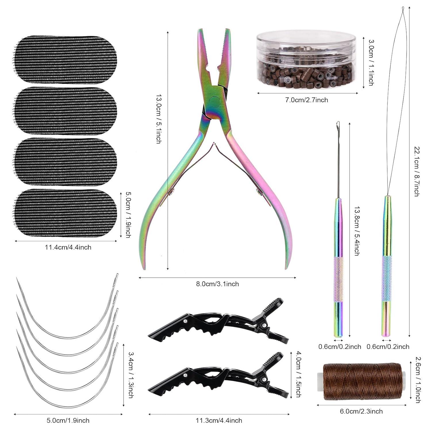 imageNEWISHTOOL Micro Links Hair Extensions Kit Hair Extension Pliers for Beads Hair Extension Loop Needle Pulling Hook Tool Bead Device Tool Kits Micro Link Tools for Hair or Feather Extensions StylingRainbow Set