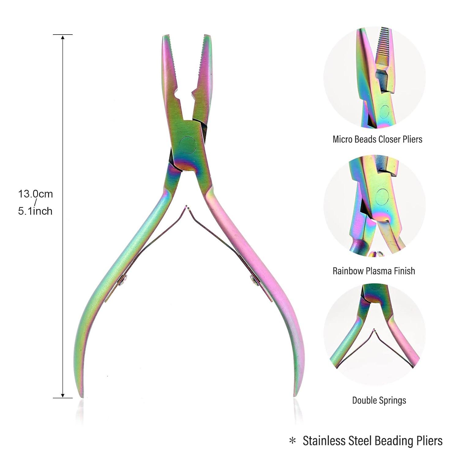imageNEWISHTOOL Micro Links Hair Extensions Kit Hair Extension Pliers for Beads Hair Extension Loop Needle Pulling Hook Tool Bead Device Tool Kits Micro Link Tools for Hair or Feather Extensions StylingRainbow