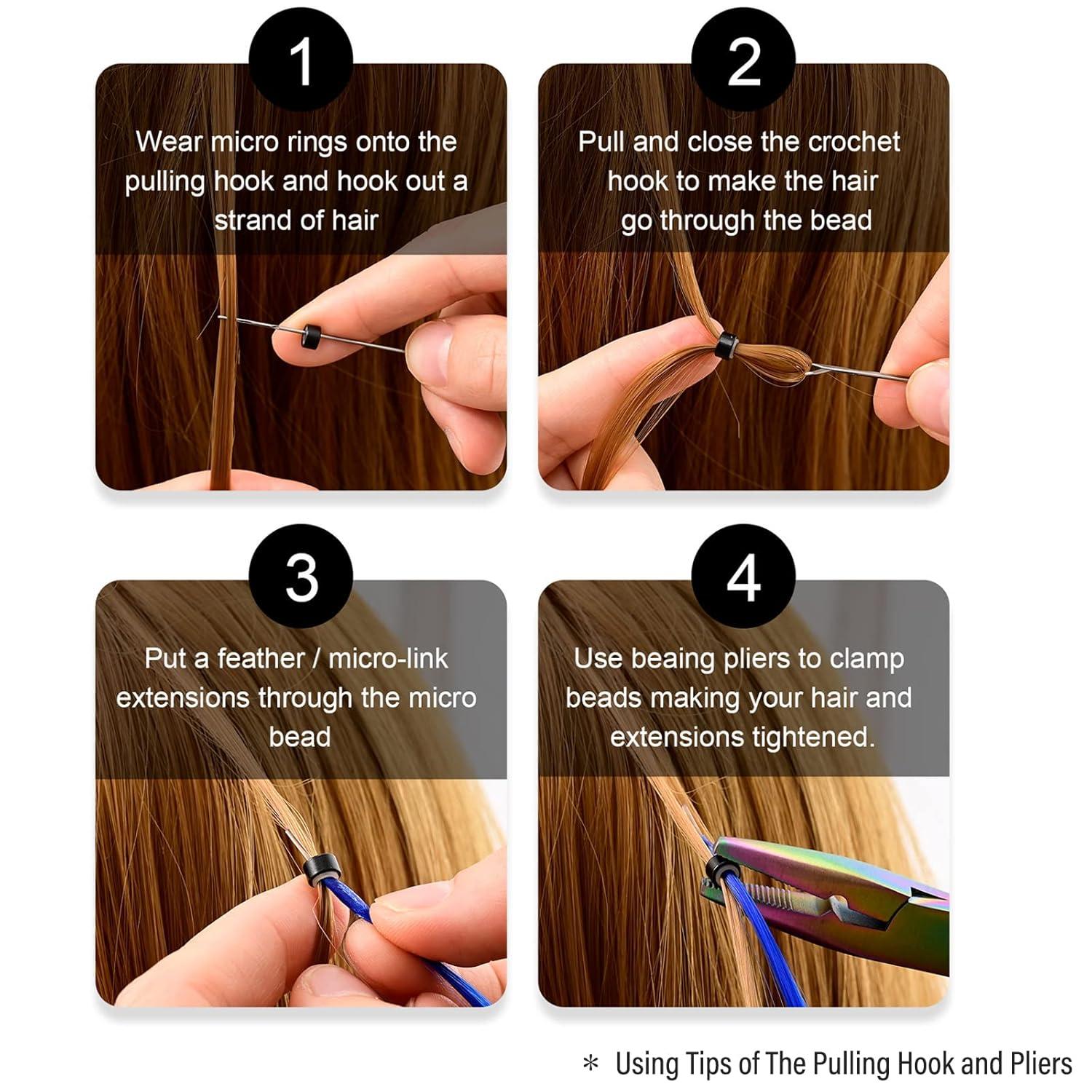 imageNEWISHTOOL Micro Links Hair Extensions Kit Hair Extension Pliers for Beads Hair Extension Loop Needle Pulling Hook Tool Bead Device Tool Kits Micro Link Tools for Hair or Feather Extensions StylingRainbow