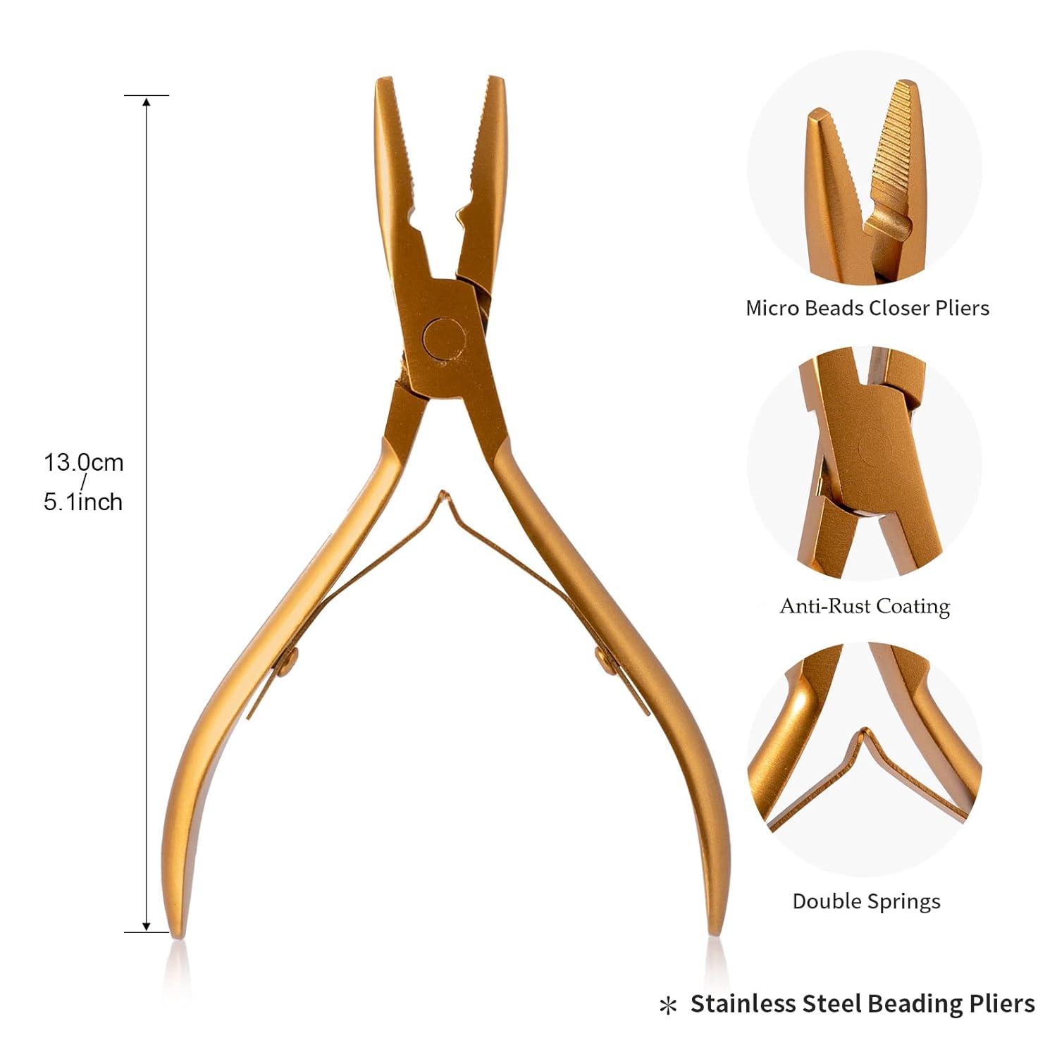 imageNEWISHTOOL Micro Links Hair Extensions Kit Hair Extension Pliers for Beads Hair Extension Loop Needle Pulling Hook Tool Bead Device Tool Kits Micro Link Tools for Hair or Feather Extensions StylingGold