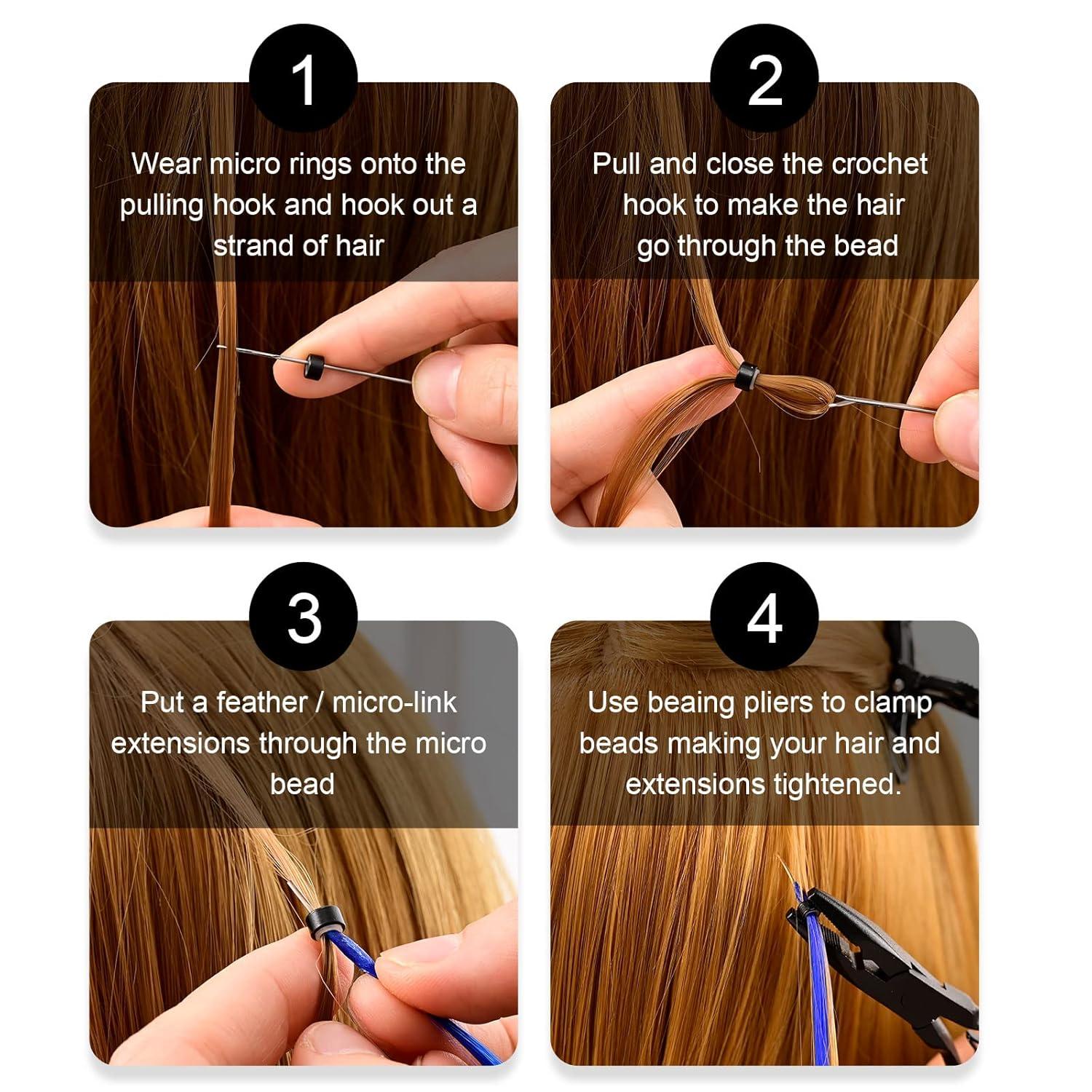 imageNEWISHTOOL Micro Links Hair Extensions Kit Hair Extension Pliers for Beads Hair Extension Loop Needle Pulling Hook Tool Bead Device Tool Kits Micro Link Tools for Hair or Feather Extensions StylingBlack