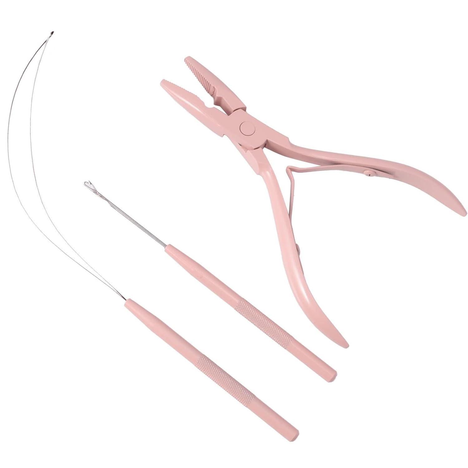 imageNEWISHTOOL Micro Links Hair Extensions Kit Hair Extension Pliers for Beads Hair Extension Loop Needle Pulling Hook Tool Bead Device Tool Kits Micro Link Tools for Hair or Feather Extensions StylingPink