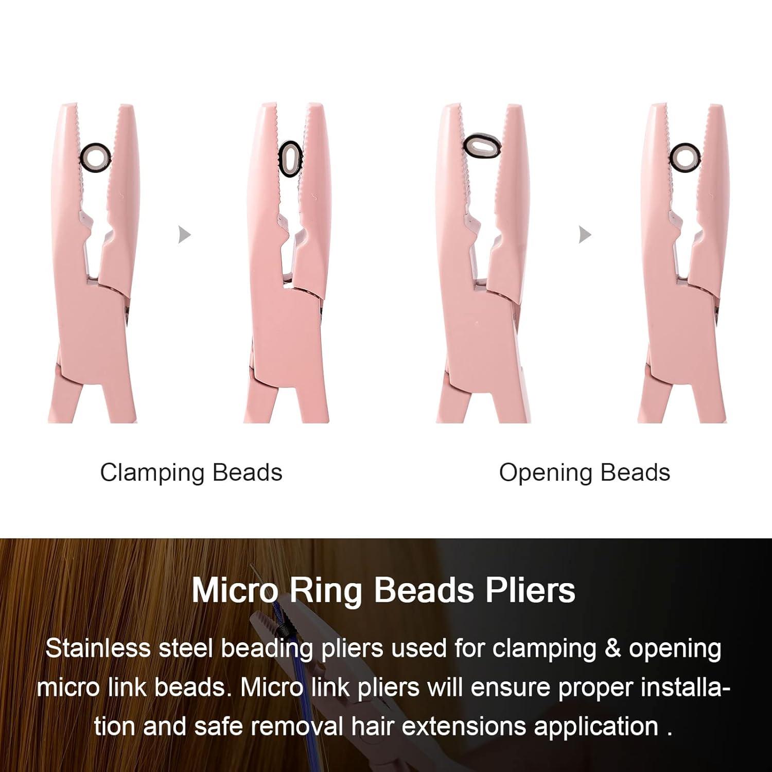 imageNEWISHTOOL Micro Links Hair Extensions Kit Hair Extension Pliers for Beads Hair Extension Loop Needle Pulling Hook Tool Bead Device Tool Kits Micro Link Tools for Hair or Feather Extensions StylingPink