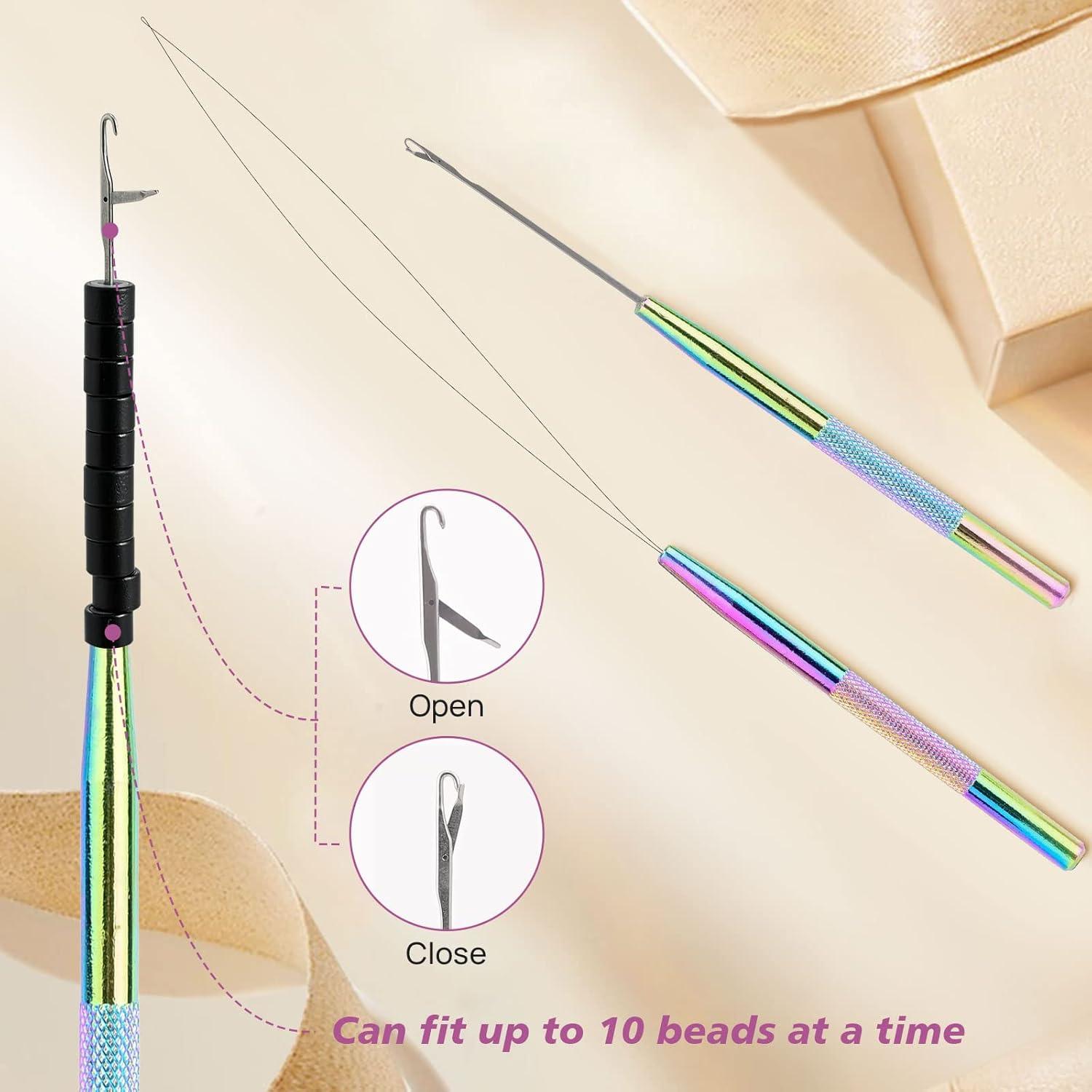 imageNEWISHTOOL Micro Links Hair Extensions Kit Hair Extension Pliers for Beads Hair Extension Loop Needle Pulling Hook Tool Bead Device Tool Kits Micro Link Tools for Hair or Feather Extensions StylingRainbow Set