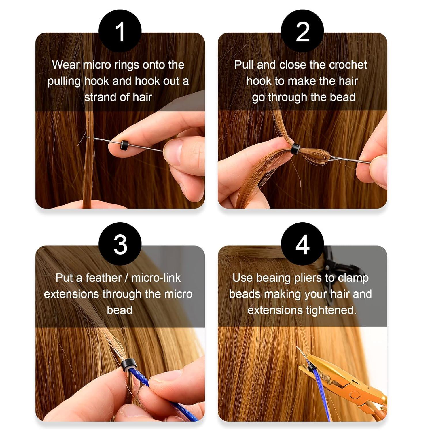 imageNEWISHTOOL Micro Links Hair Extensions Kit Hair Extension Pliers for Beads Hair Extension Loop Needle Pulling Hook Tool Bead Device Tool Kits Micro Link Tools for Hair or Feather Extensions StylingGold