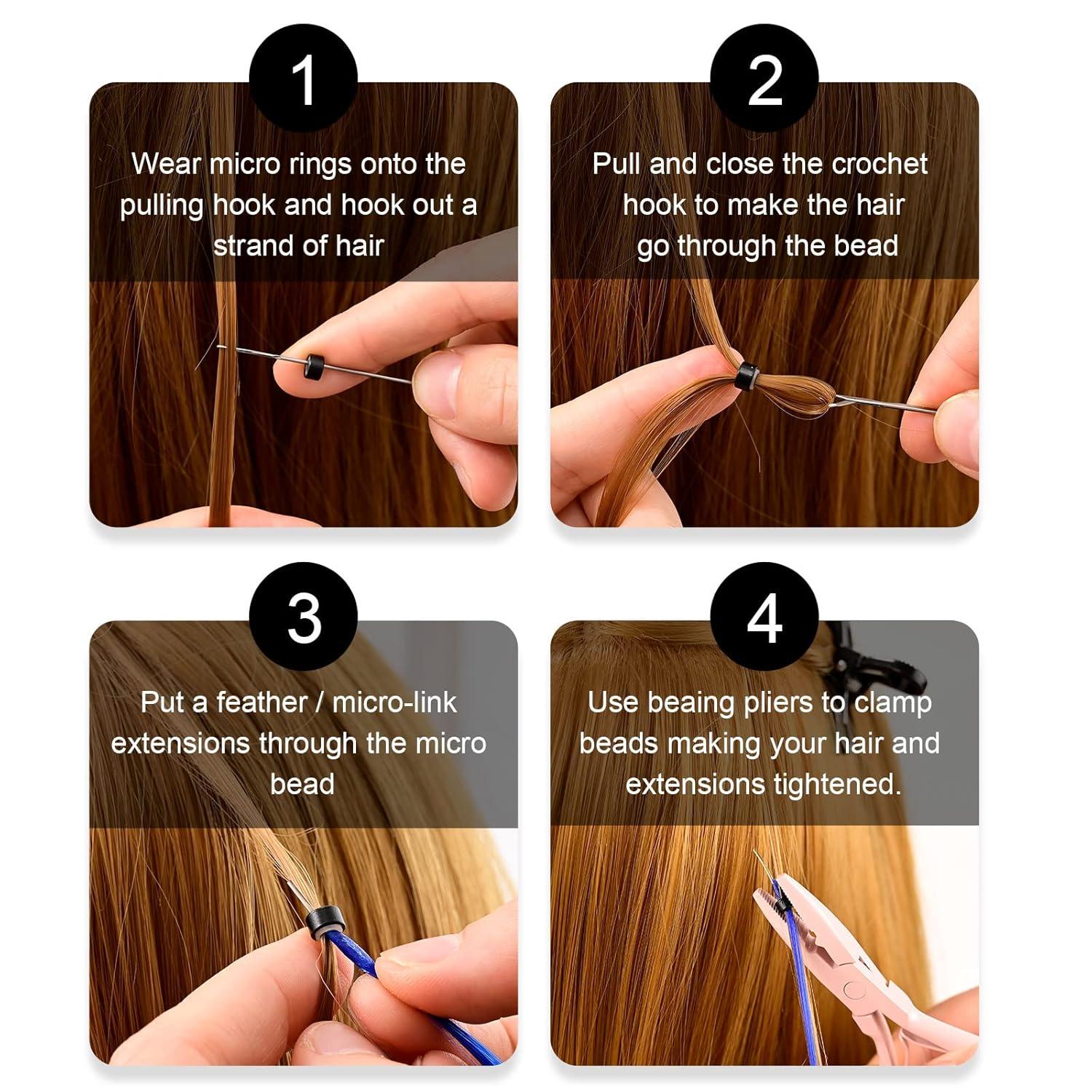 imageNEWISHTOOL Micro Links Hair Extensions Kit Hair Extension Pliers for Beads Hair Extension Loop Needle Pulling Hook Tool Bead Device Tool Kits Micro Link Tools for Hair or Feather Extensions StylingPink