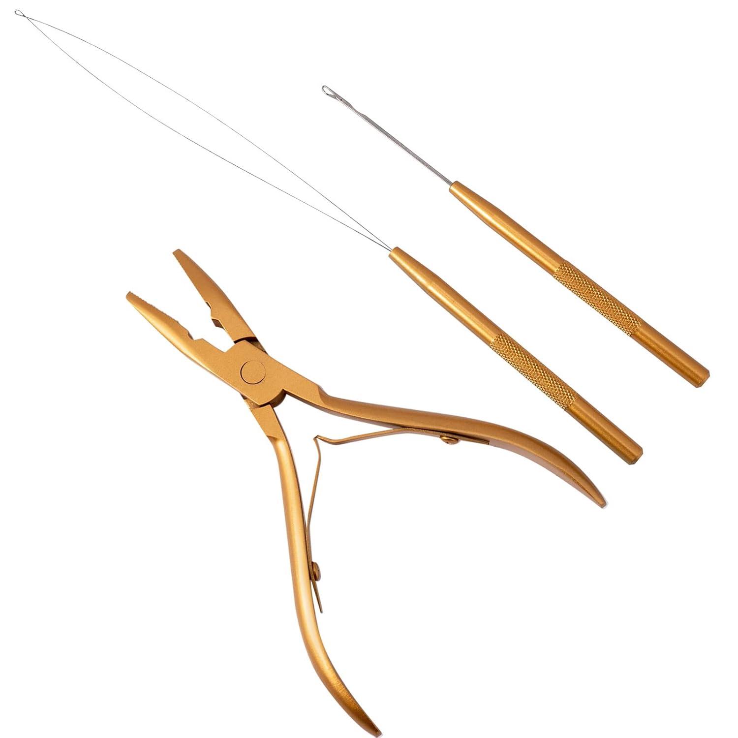 imageNEWISHTOOL Micro Links Hair Extensions Kit Hair Extension Pliers for Beads Hair Extension Loop Needle Pulling Hook Tool Bead Device Tool Kits Micro Link Tools for Hair or Feather Extensions StylingGold