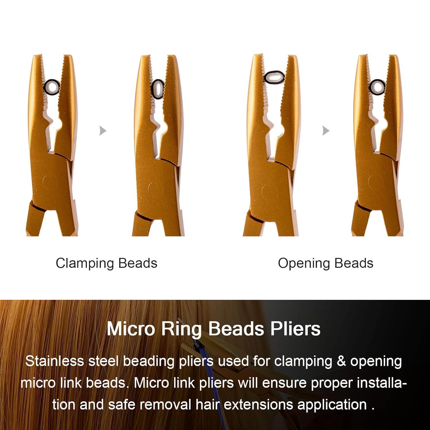 imageNEWISHTOOL Micro Links Hair Extensions Kit Hair Extension Pliers for Beads Hair Extension Loop Needle Pulling Hook Tool Bead Device Tool Kits Micro Link Tools for Hair or Feather Extensions StylingGold