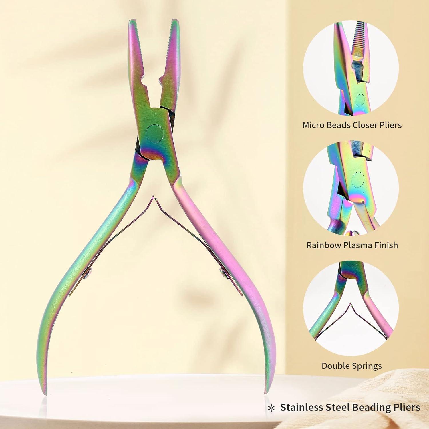 imageNEWISHTOOL Micro Links Hair Extensions Kit Hair Extension Pliers for Beads Hair Extension Loop Needle Pulling Hook Tool Bead Device Tool Kits Micro Link Tools for Hair or Feather Extensions StylingRainbow Set